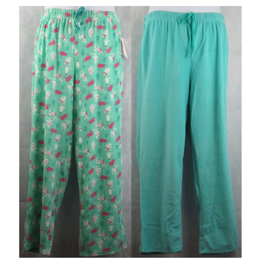 NWT Hanes Women's 2-Pack Soft Polyester Fleece Pajama Pants, Winter Deer